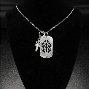Chrome Hearts Dogtag Dagger With Mini Studded Dagger Double Pendant Necklace